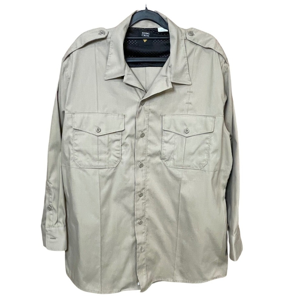 Flying Cross Silver Tan Uniform Shirt FX Stat Tactical Mens Large 34/35